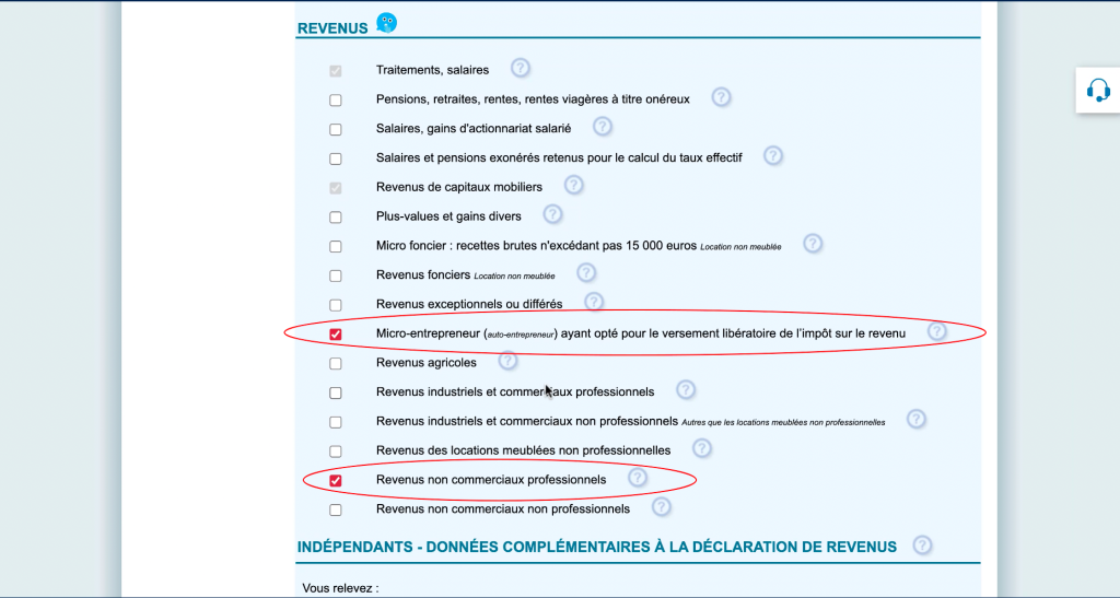 Formulaire revenus